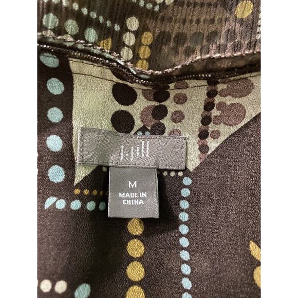 J. Jill Size Medium 100% Silk Brown Raglan Short Sleeve Blouse Pleated Front - Picture 6 of 8